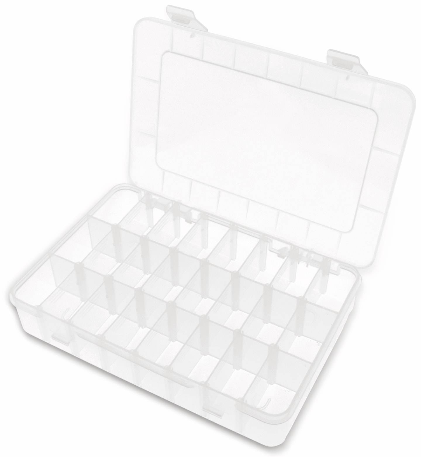 Sortimentsbox, 200x135x38, 24 Fächer, variabel, PP, transparent