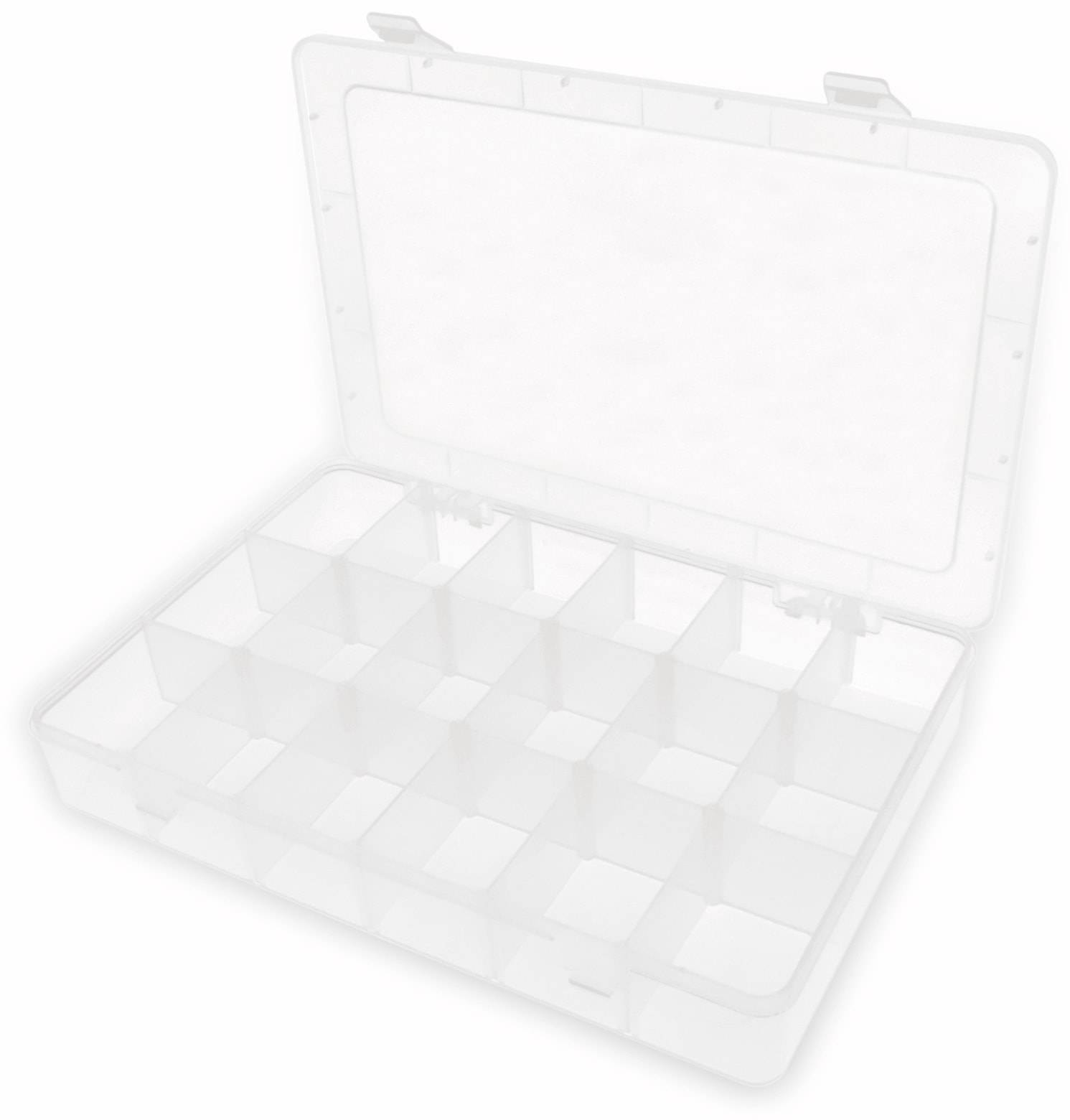 Sortimentsbox, 275x182x43, 18 Fächer, PP, transparent