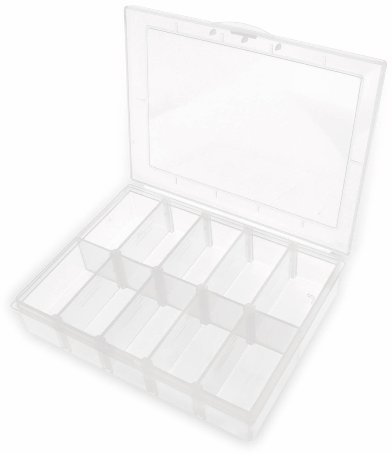 Sortimentsbox, 133x95x28, 10 Fächer, PP, transparent