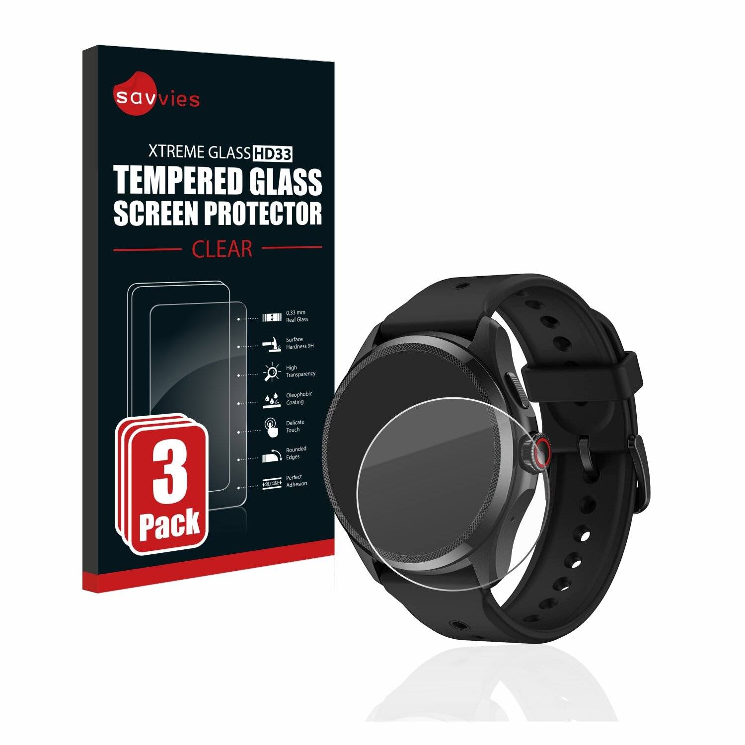 3x Savvies HD33 Clear Schutzglas für Mobvoi TicWatch Pro
