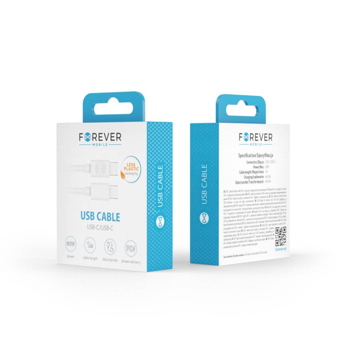 Forever USB C Kabel USB C 1 m 60 W Schnellladen Daten weiß