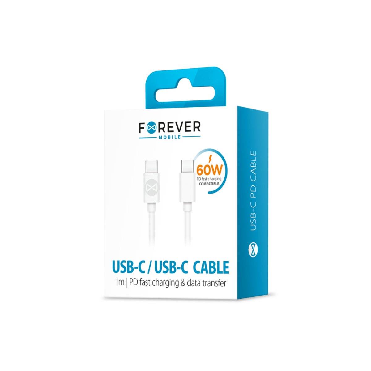 Forever USB C Kabel USB C 1 m 60 W Schnellladen Daten weiß