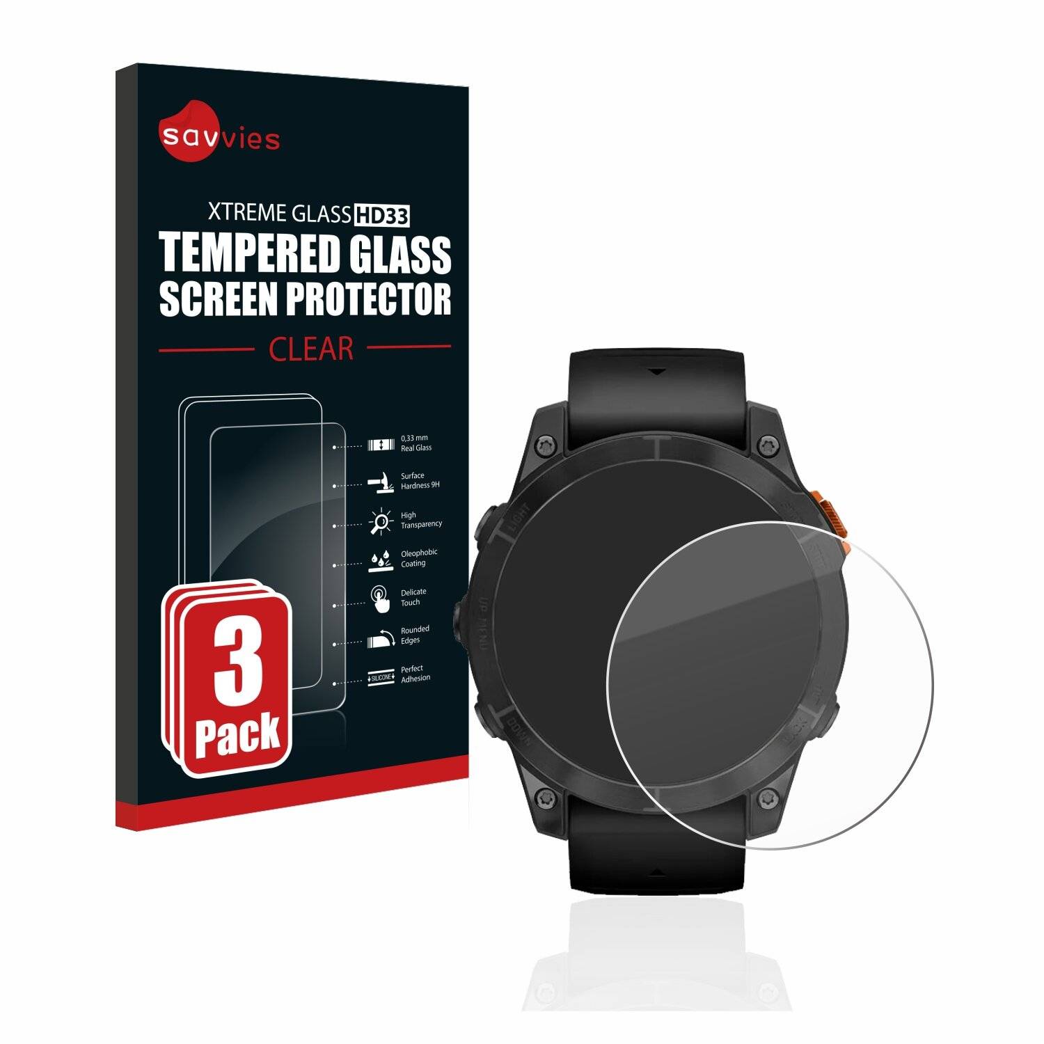 3x Savvies HD33 Clear Schutzglas für Garmin Fenix 7 Pro Solar (47