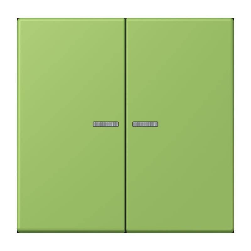 Ein schlanker, moderner grüner Kühlschrank mit zwei Türen, minimalistischen Griffen und einer glatten Oberfläche, der Stil und Funktionalität betont.