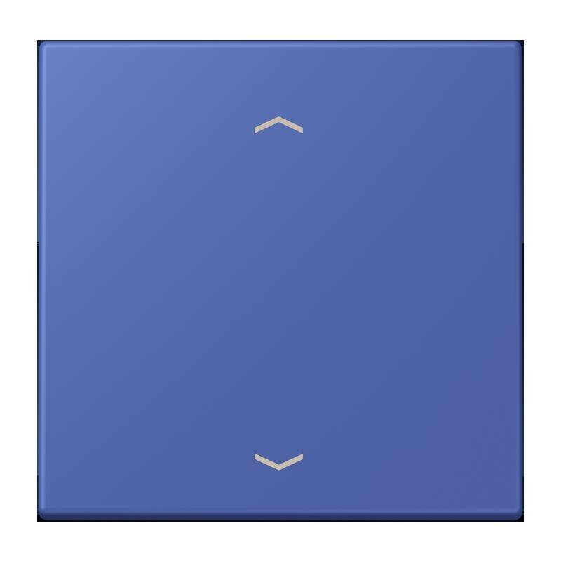 Ein blauer quadratischer Knopf mit Pfeilen nach oben und unten in der Mitte, der eine Erhöhungs- oder Verringerungsfunktion anzeigt.
