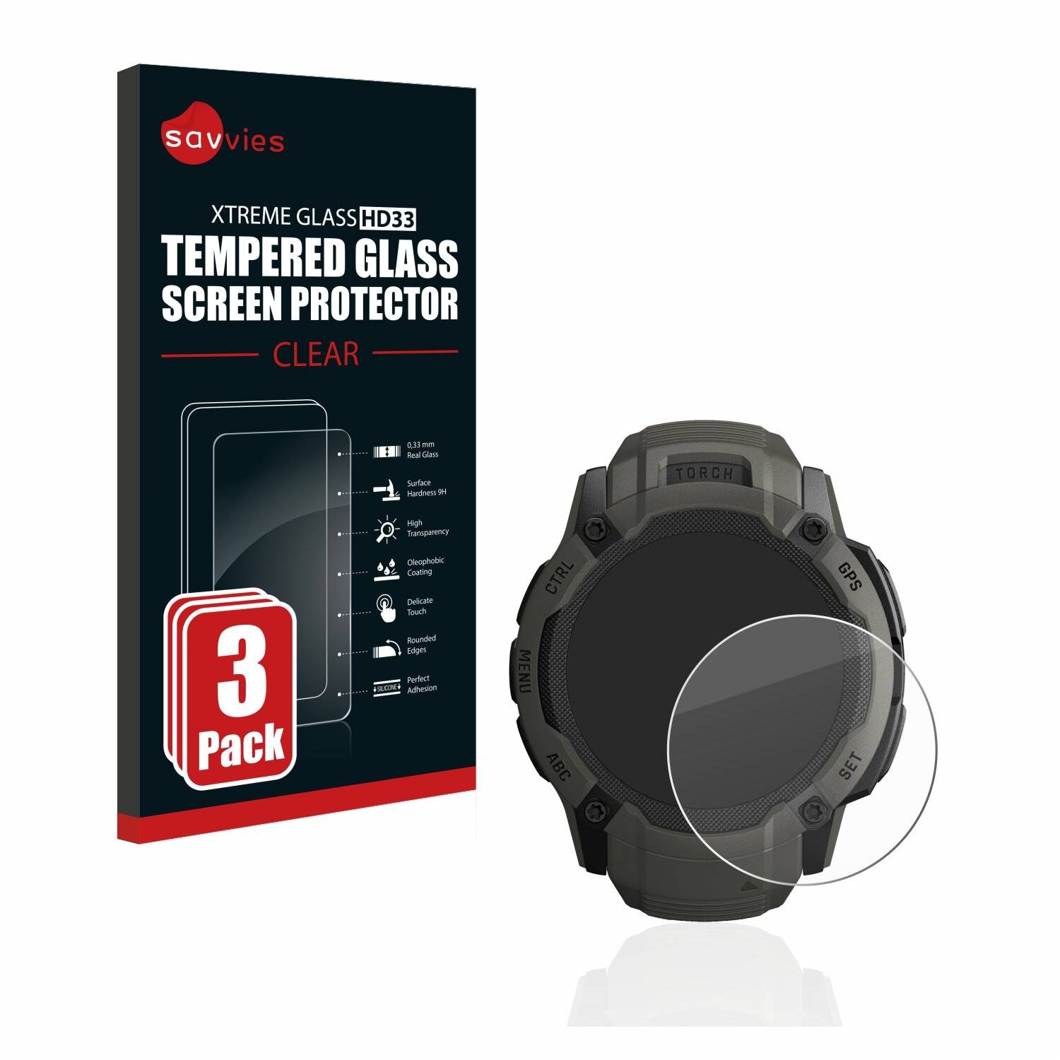 3x Savvies HD33 Clear Schutzglas für Garmin Instinct 2X