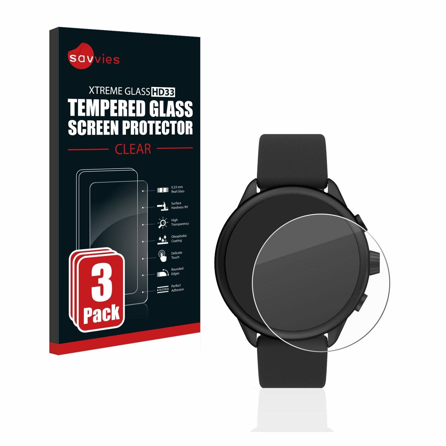 3x Savvies HD33 Clear Schutzglas für Fossil Smartwatch Wellness (Gen 6)