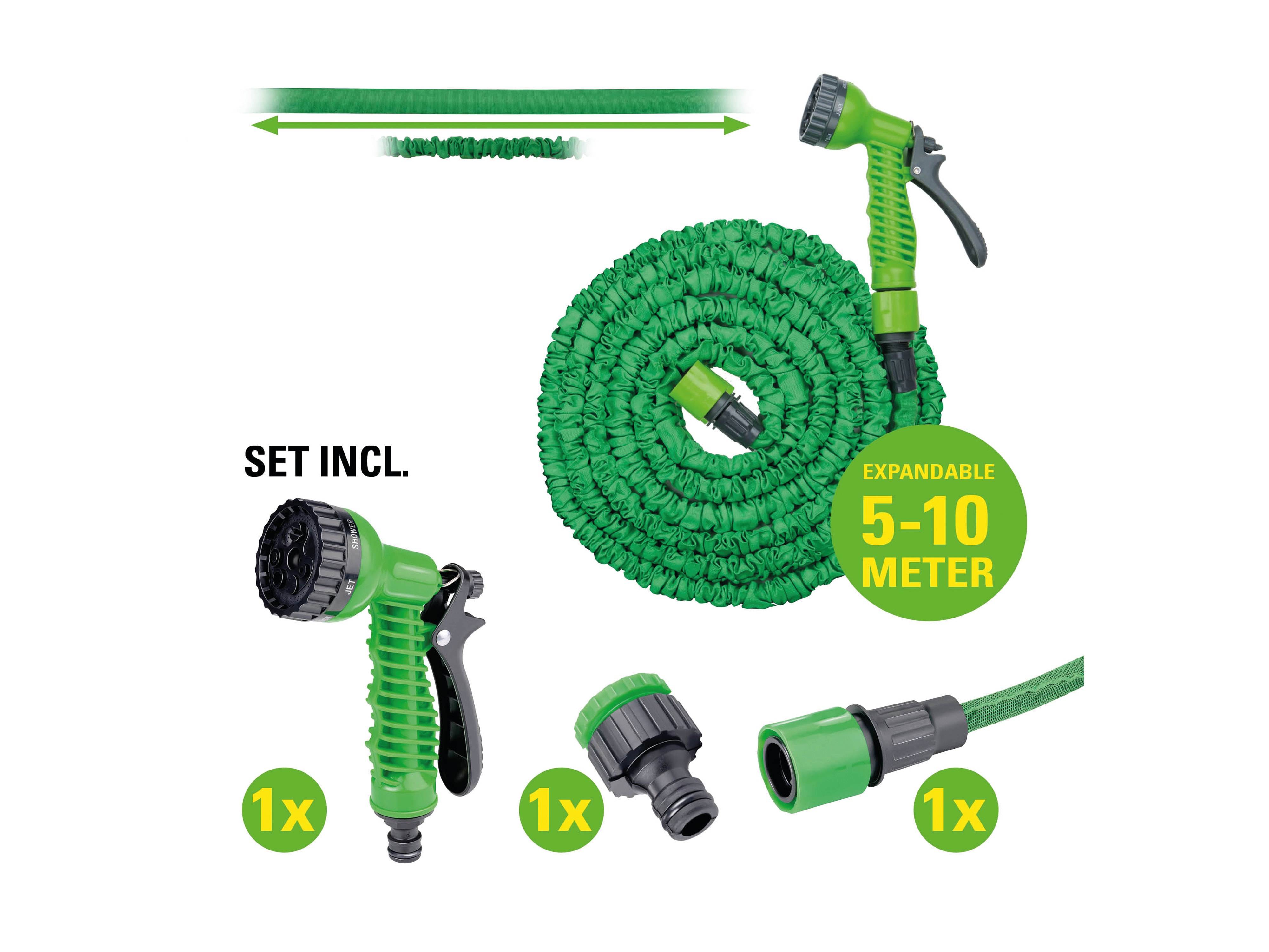 KINZO Gartenschlauch mit Sprühkopf dehnbar von 500 bis 1000 cm