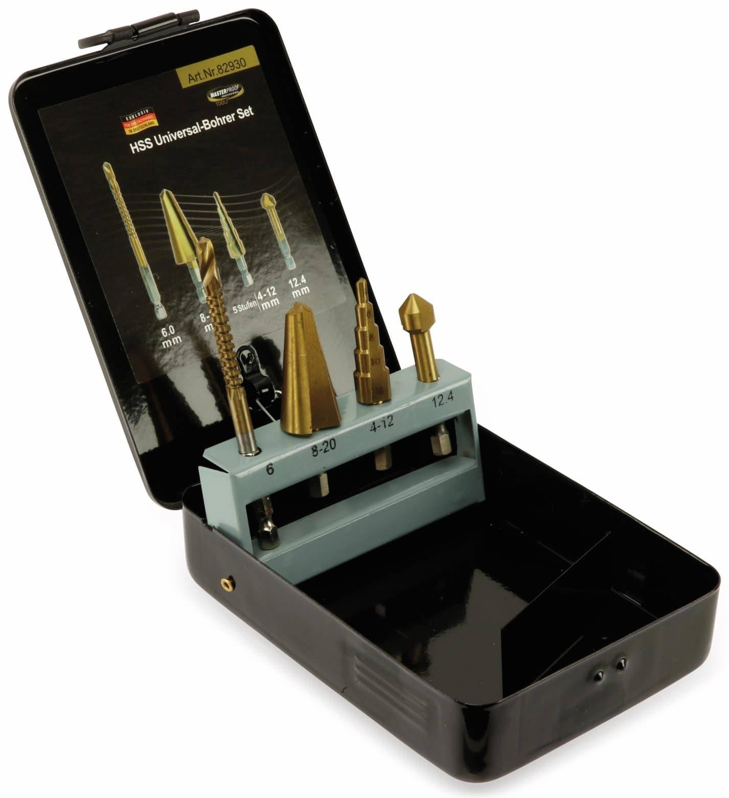 MASTERPROOF Multifunktions-Bohrer Satz 4 teilig, in Metallbox