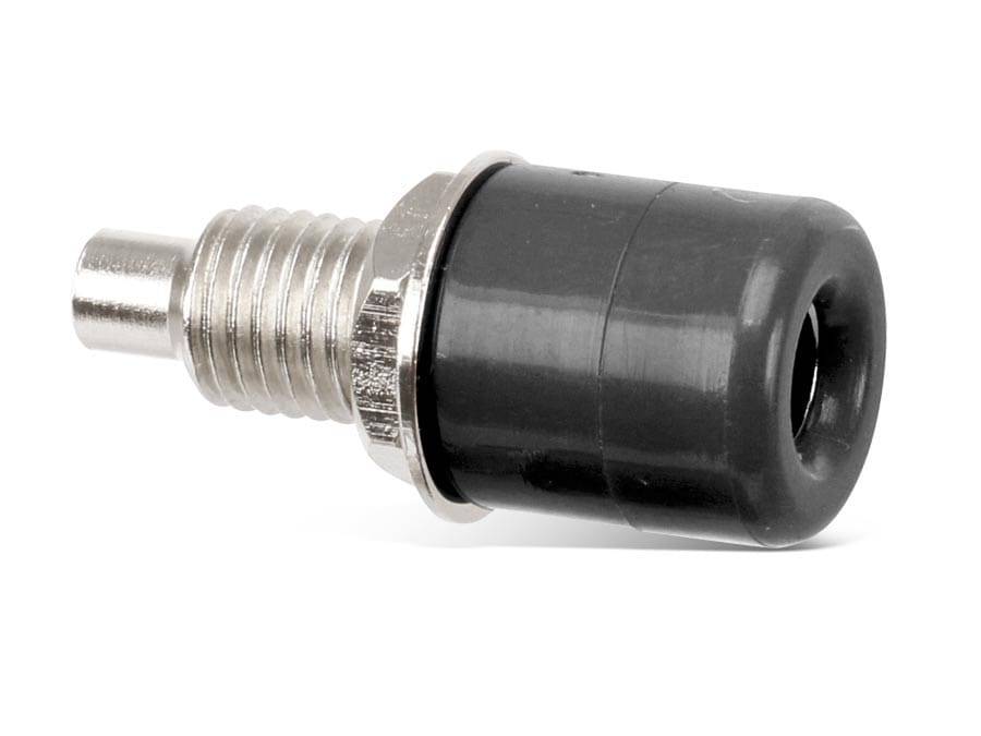 Ein Metallzündkerze mit schwarzem Isolator, der zum Zünden des Luft-Kraftstoff-Gemischs in Verbrennungsmotoren verwendet wird.