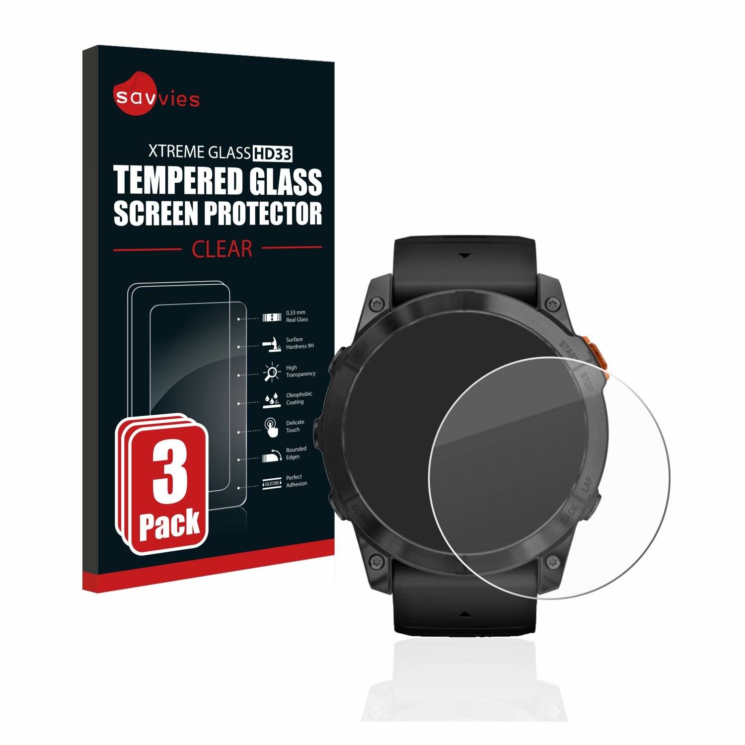3x Savvies HD33 Clear Schutzglas für Garmin Fenix 7X Pro Solar (51