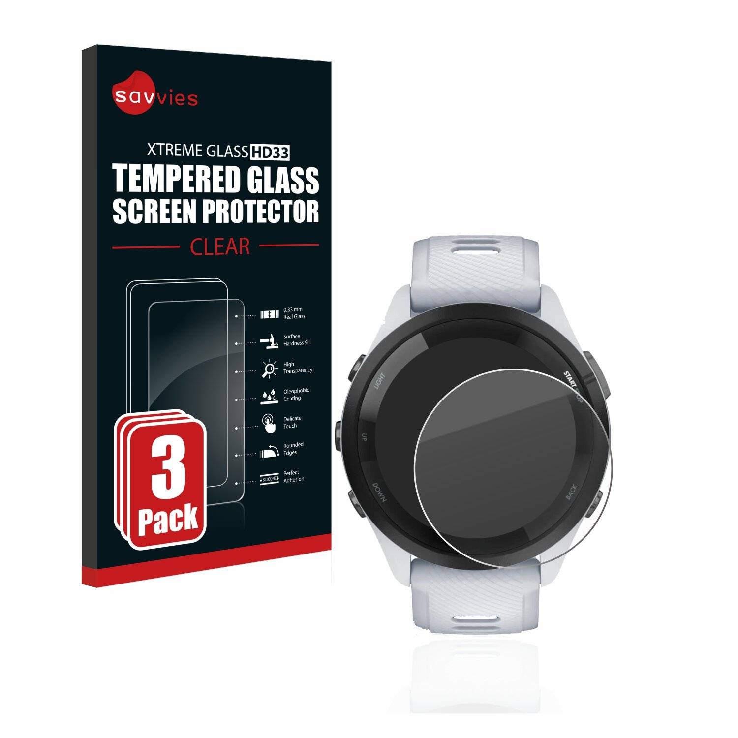 3x Savvies HD33 Clear Schutzglas für Garmin Forerunner 265 (46