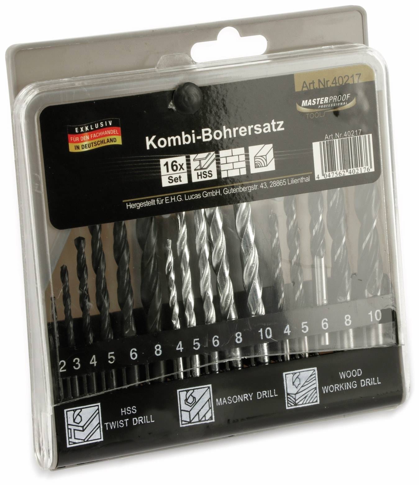 MASTERPROOF Kombi-Bohrer-Satz in Kunststoffbox, 2...10 mm, 16-teilig