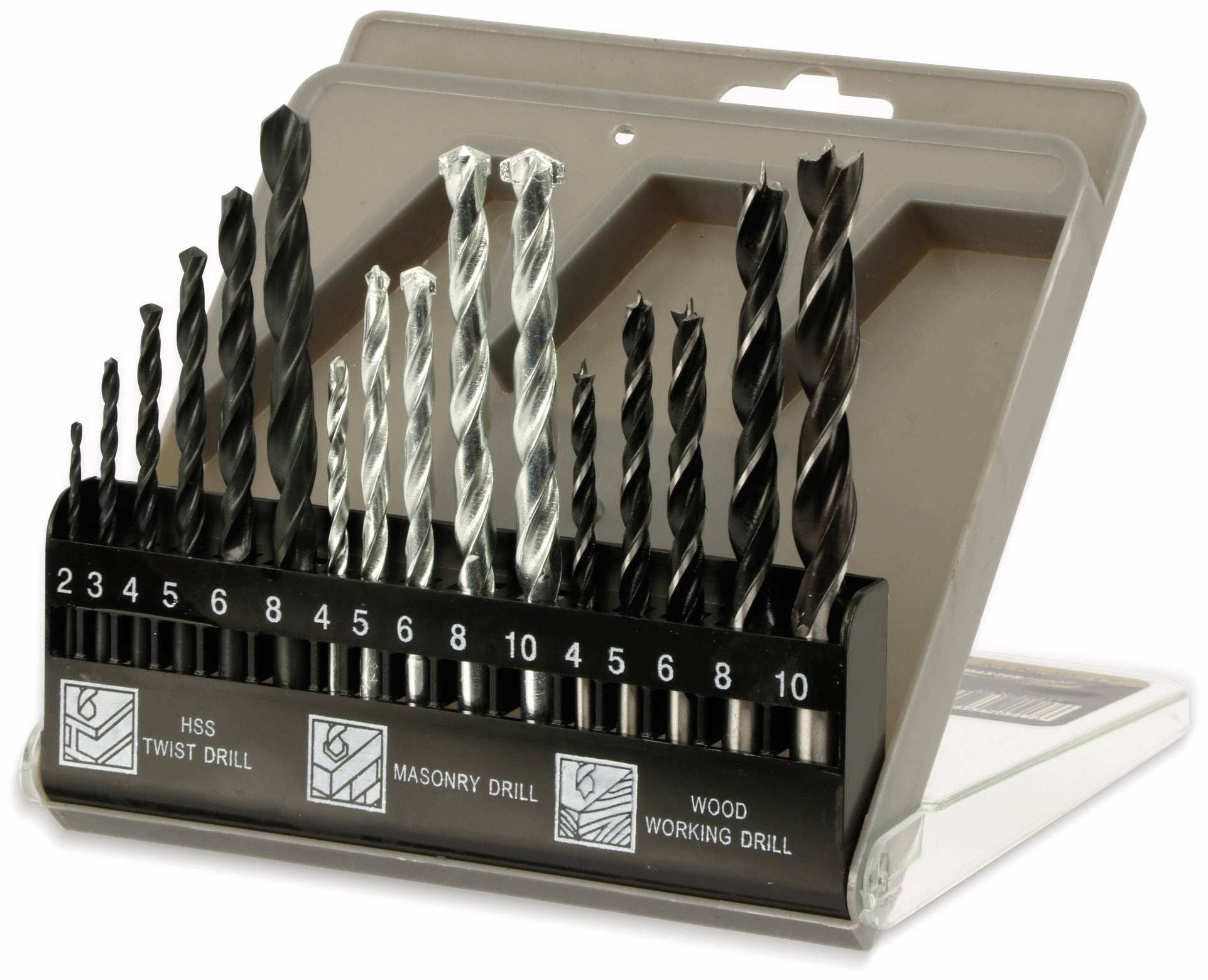MASTERPROOF Kombi-Bohrer-Satz in Kunststoffbox, 2...10 mm, 16-teilig
