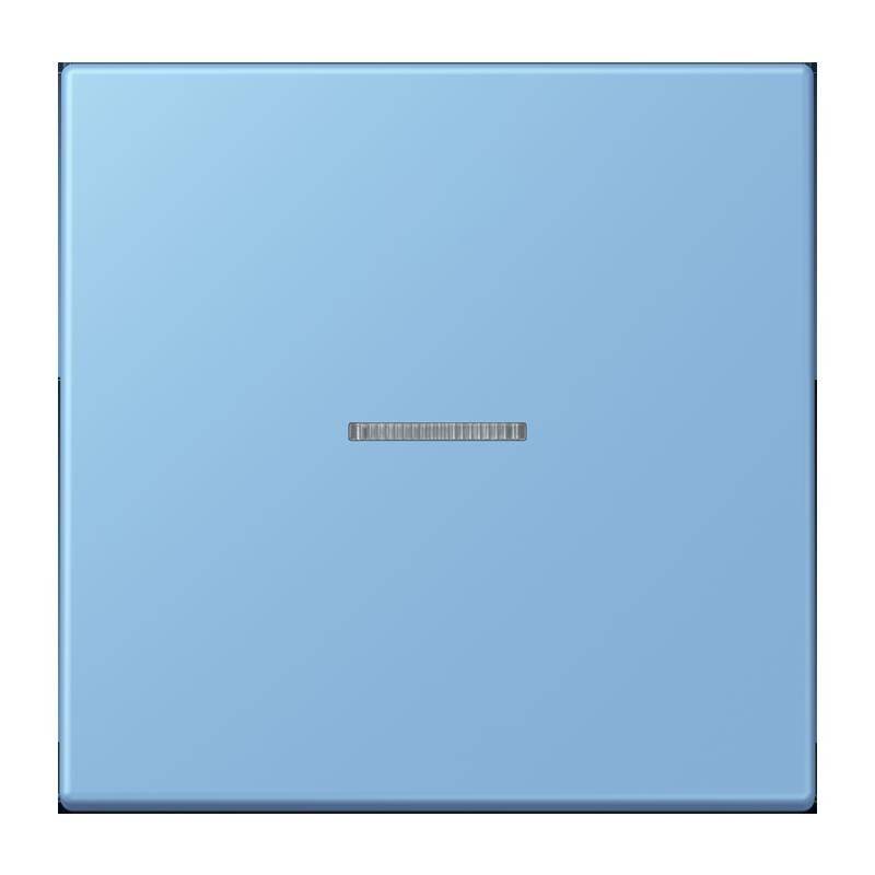 Ein hellblauer quadratischer Fliese mit einer horizontalen rechteckigen Nut in der Mitte.