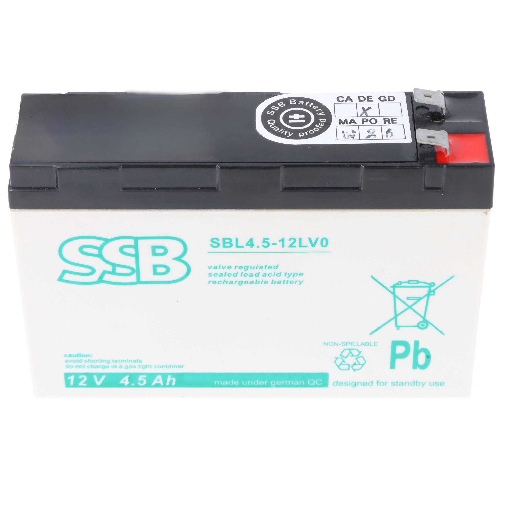 SSB12-4.5 Pb 12V 4.5Ah Bleiakku, als Ersatz für Panasonic UP-RW1220P1, UP-VW1220P1, ohne VdS Zuslassung