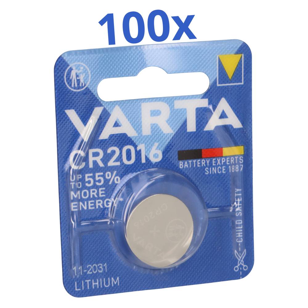 100x VARTA CR2016 Lithium-Knopfzelle 3V 100 Stück 1er Blister