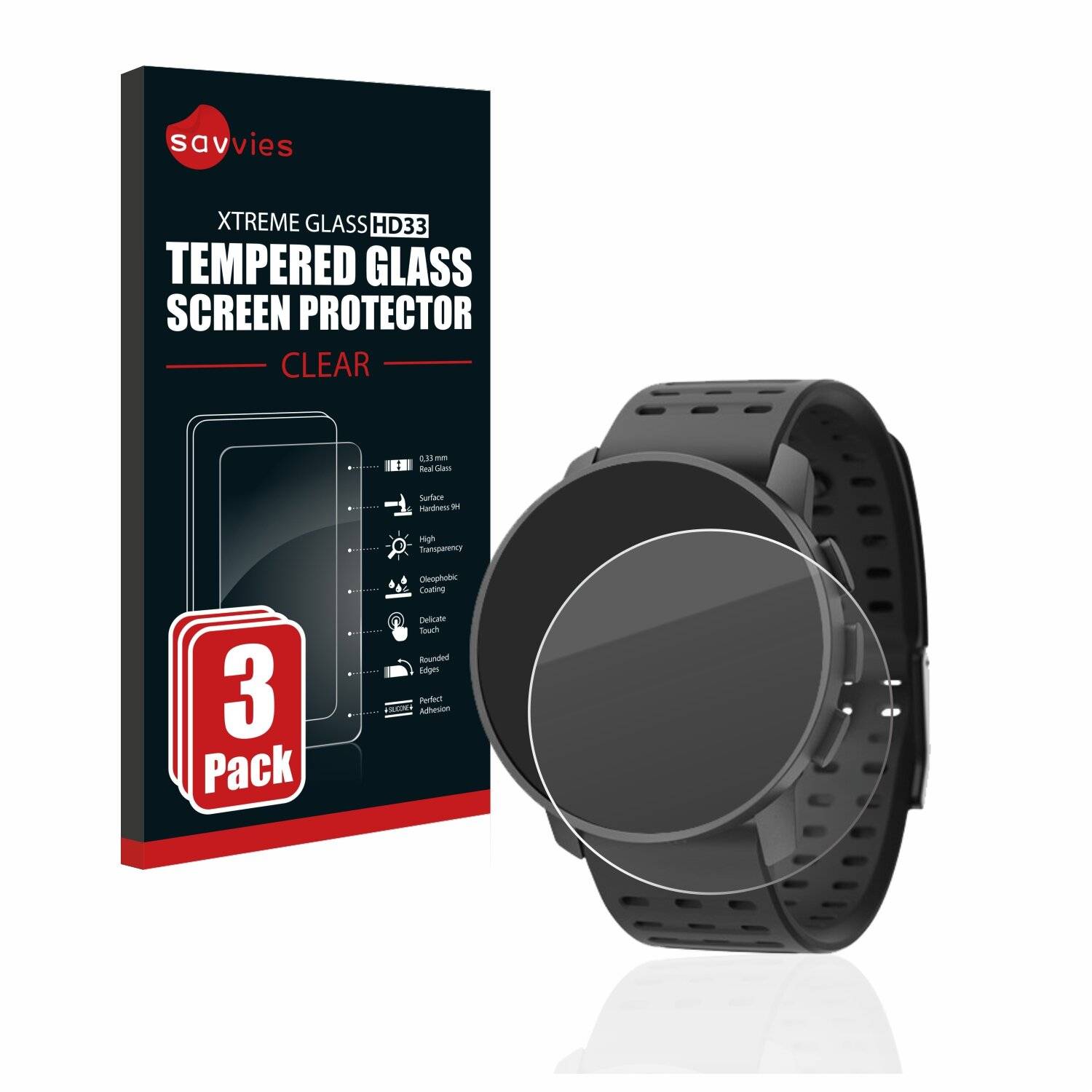 3x Savvies HD33 Clear Schutzglas für Suunto 9 Peak