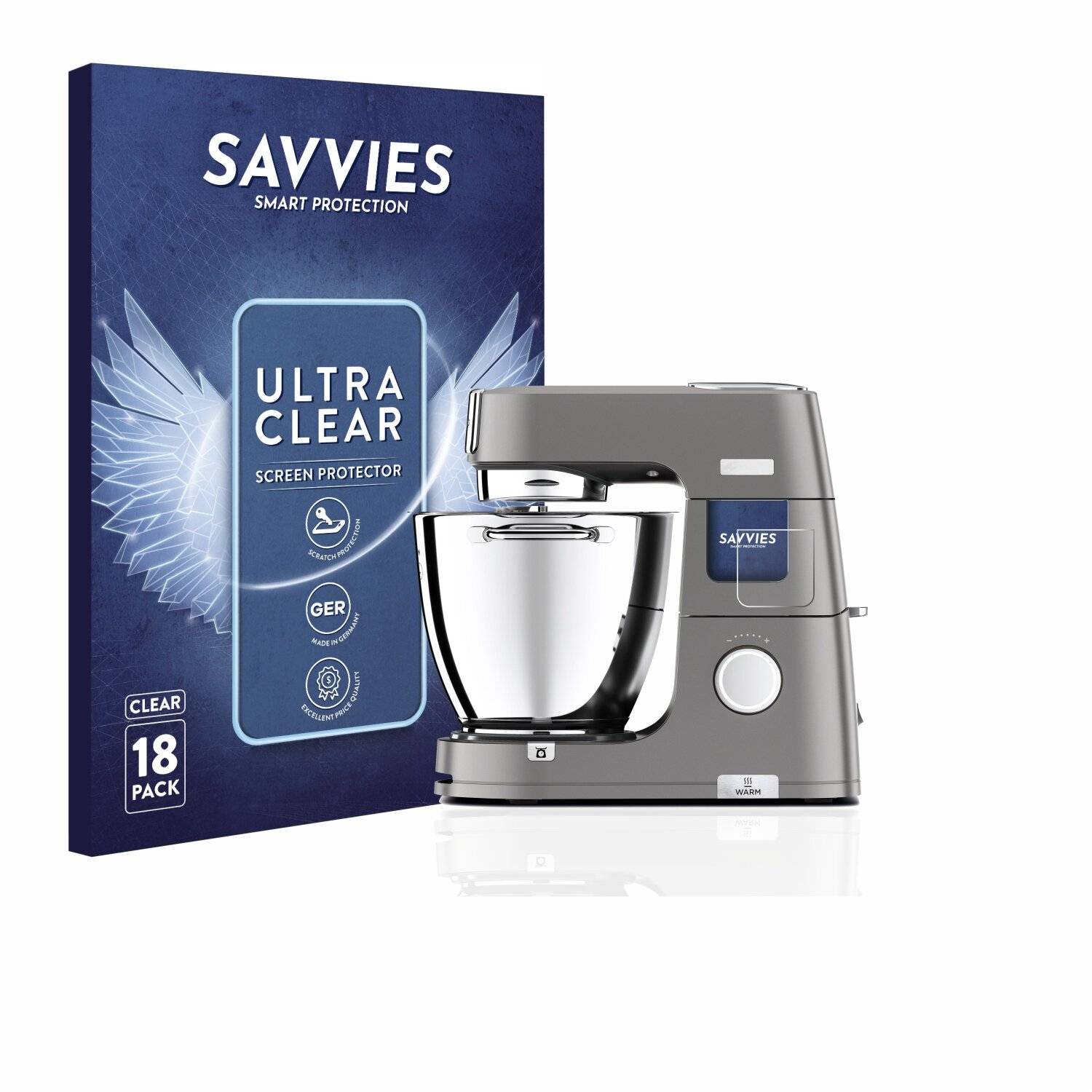 18x Savvies SU75 Displayschutzfolie für Kenwood Titanium Chef Patissier