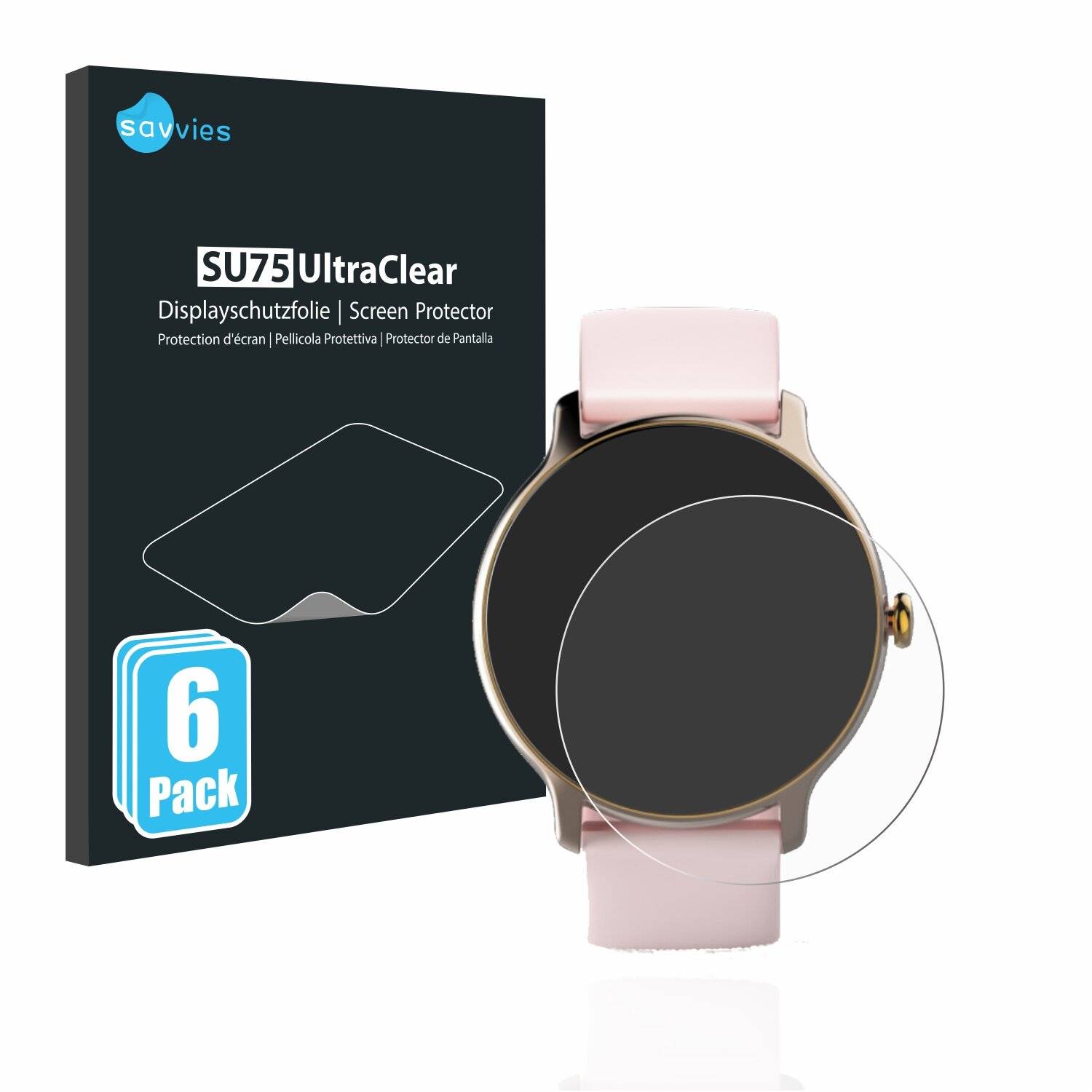 6x Savvies SU75 Displayschutzfolie für Hama Fit Watch