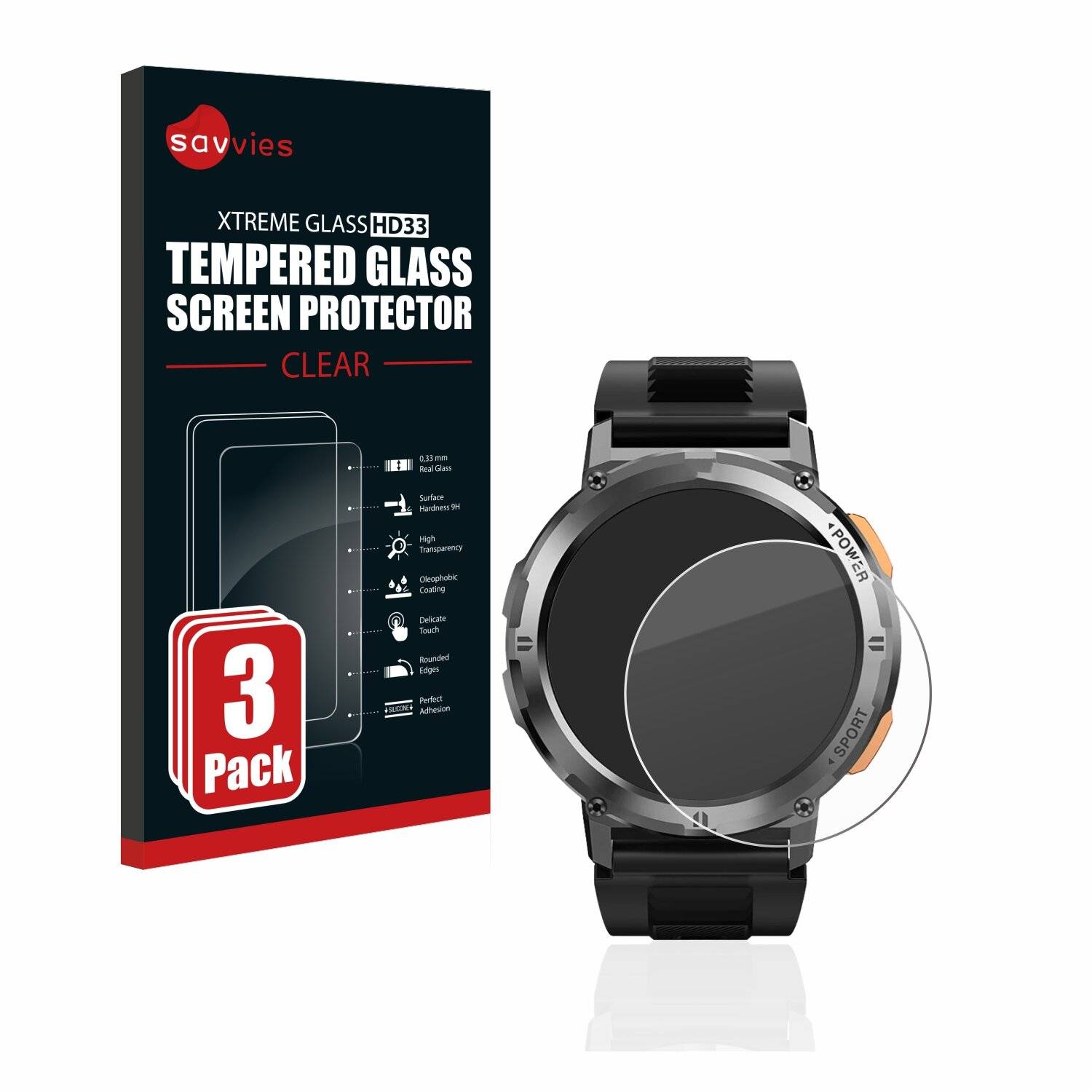3x Savvies HD33 Clear Schutzglas für Kospet Tank T2 (36