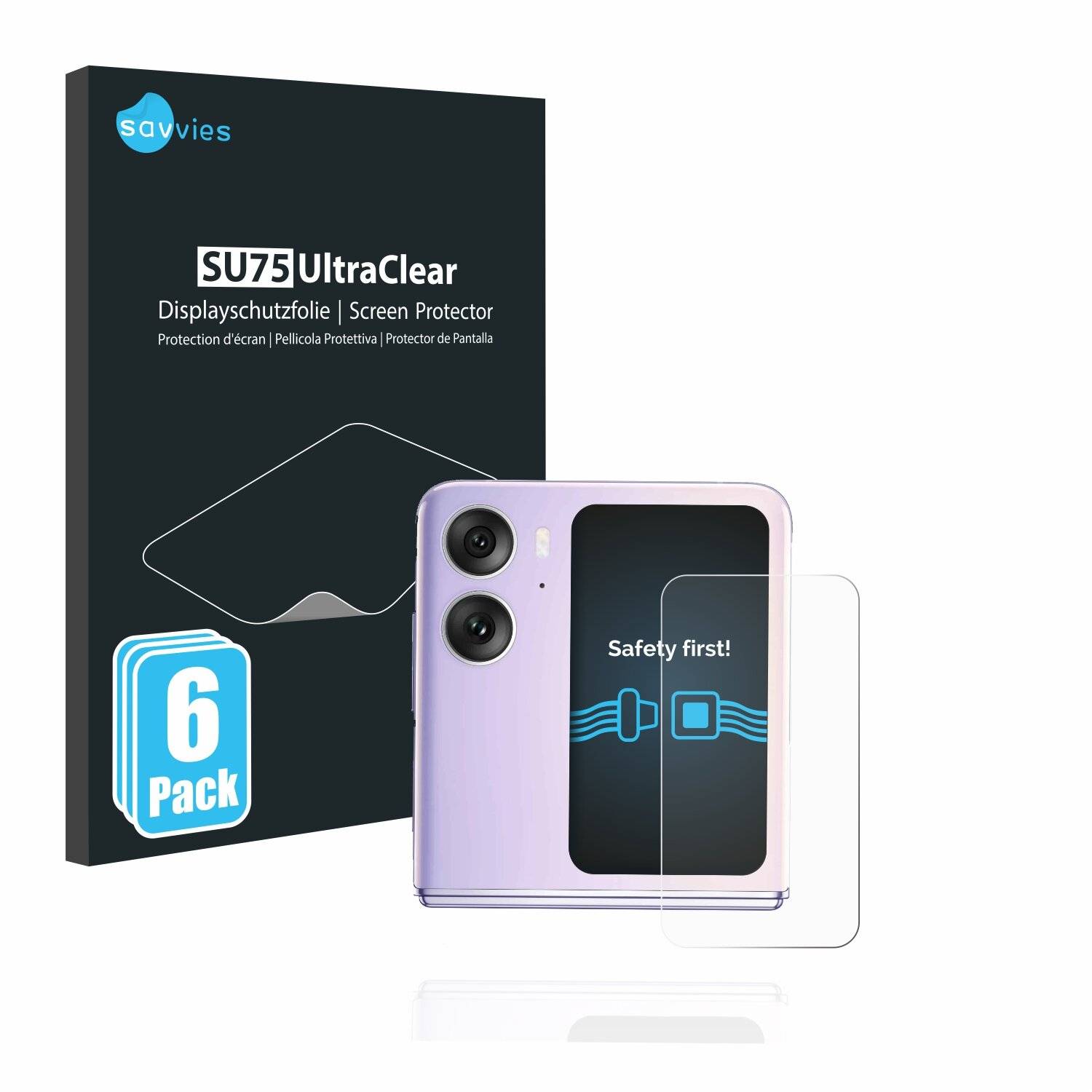 6x Savvies SU75 Displayschutzfolie für Oppo Find N2 Flip (Hinteres
