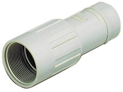 Ein weißer PVC-Rohranschluss mit Gewindeanschlüssen, der zum Verbinden von Rohrabschnitten in Sanitär- oder Bewässerungssystemen verwendet wird.
