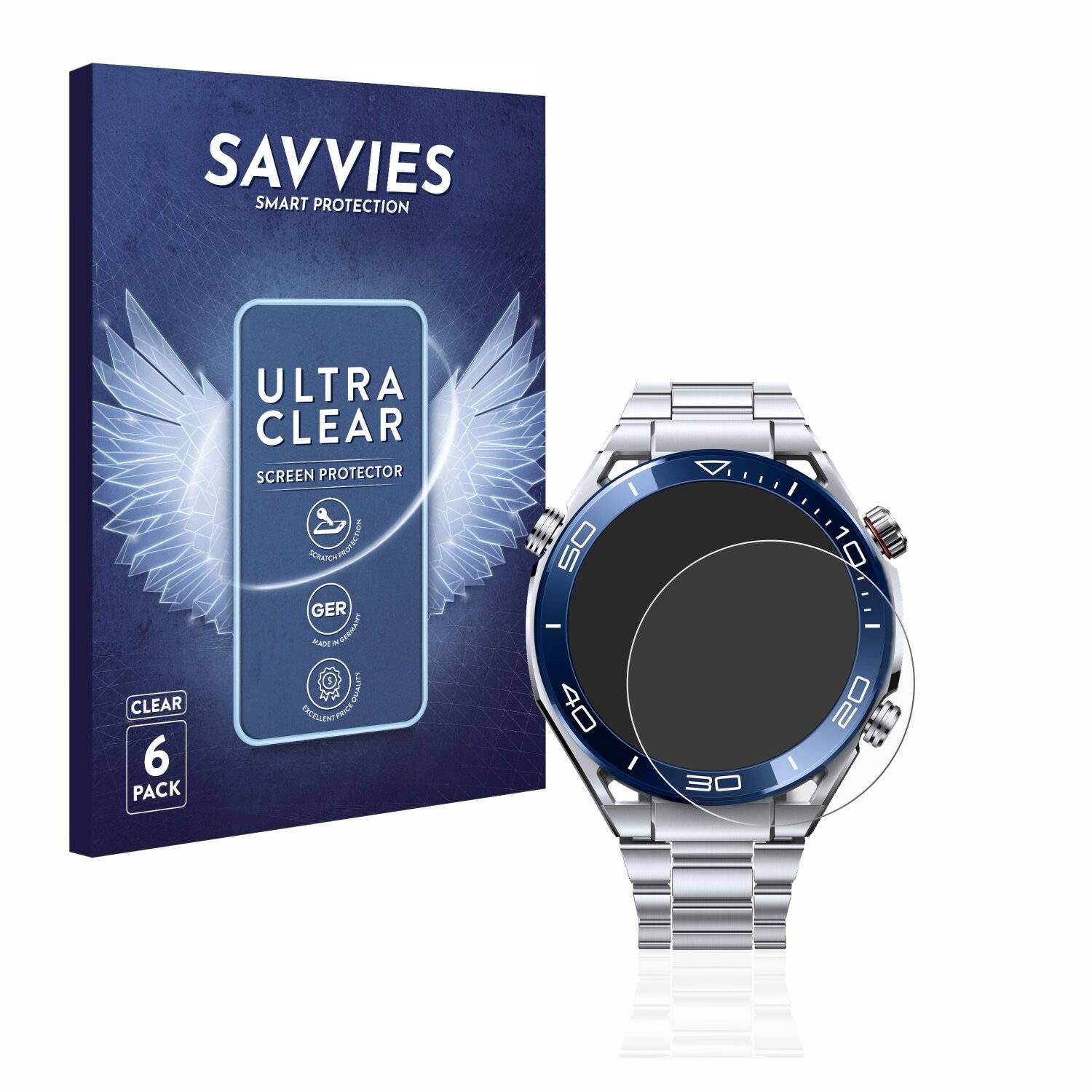 6x Savvies SU75 Displayschutzfolie für Huawei Watch Ultimate (48,5