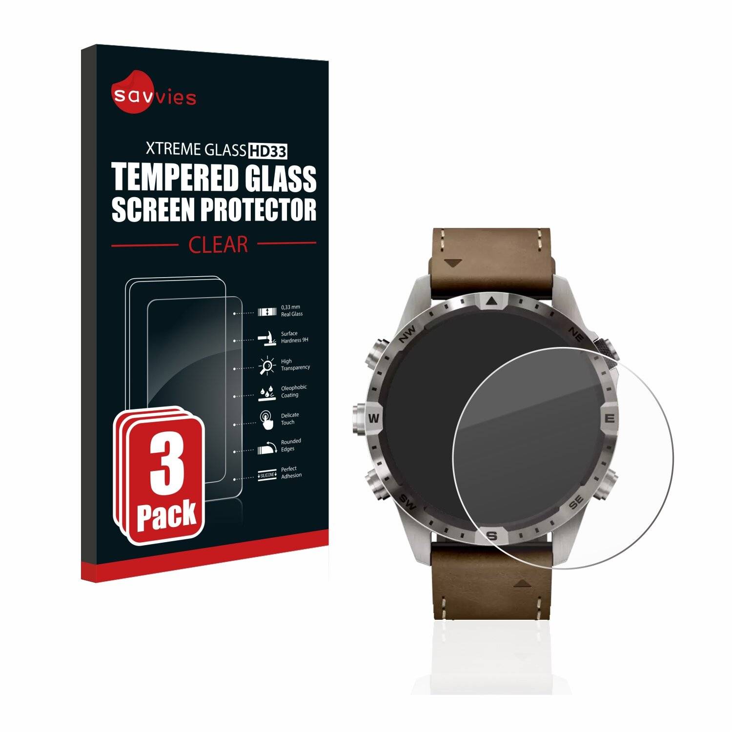 3x Savvies HD33 Clear Schutzglas für Garmin Marq Adventurer (Gen