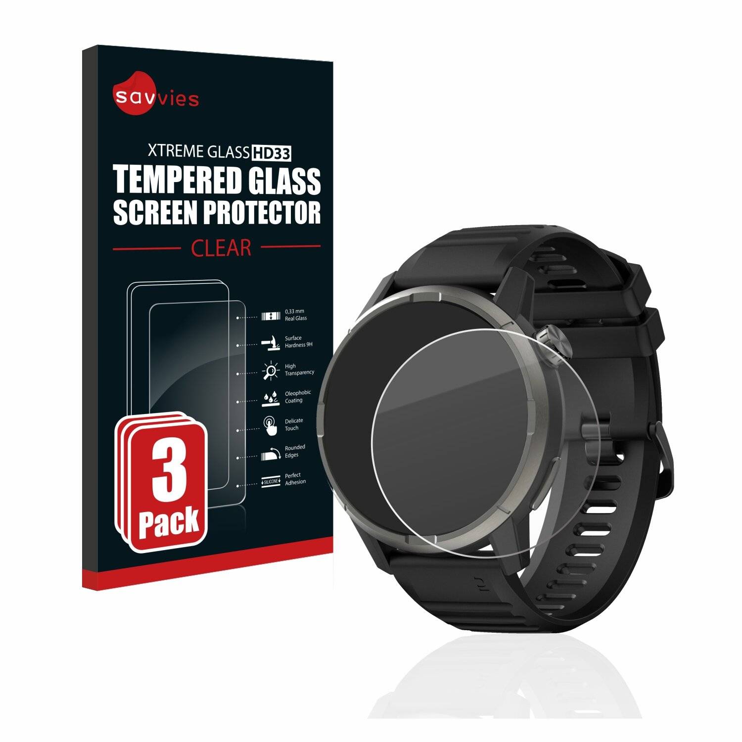 3x Savvies HD33 Clear Schutzglas für Kiprun GPS 900 by