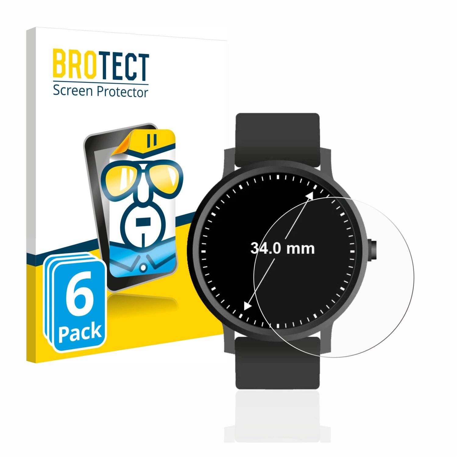 6x BROTECT HD-Clear Displayschutzfolie für Armbanduhren (Kreisrund, ø: 34