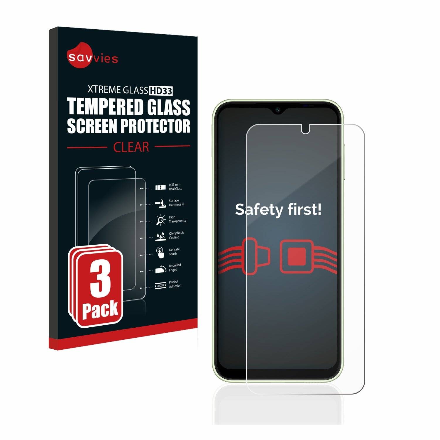 3x Savvies HD33 Clear Schutzglas für Samsung Galaxy A14