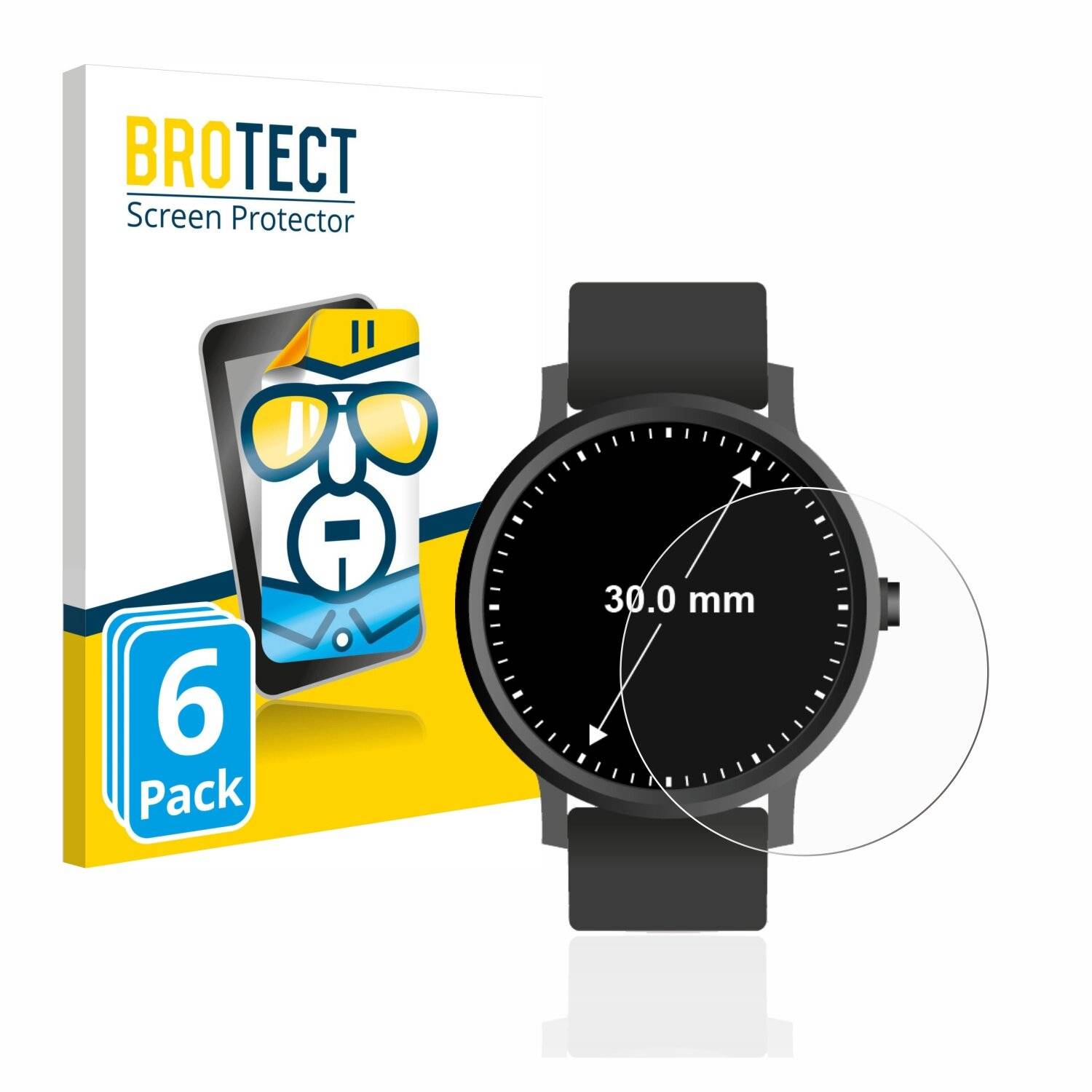 6x BROTECT HD-Clear Displayschutzfolie für Armbanduhren (Kreisrund, ø: 30