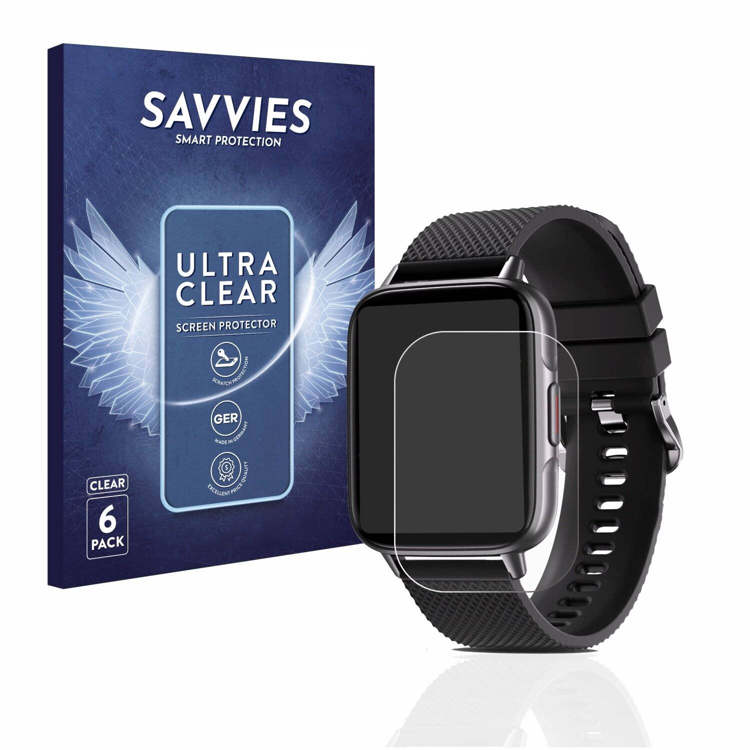 6x Savvies SU75 Displayschutzfolie für Bozlun 1.7 Smartwatch