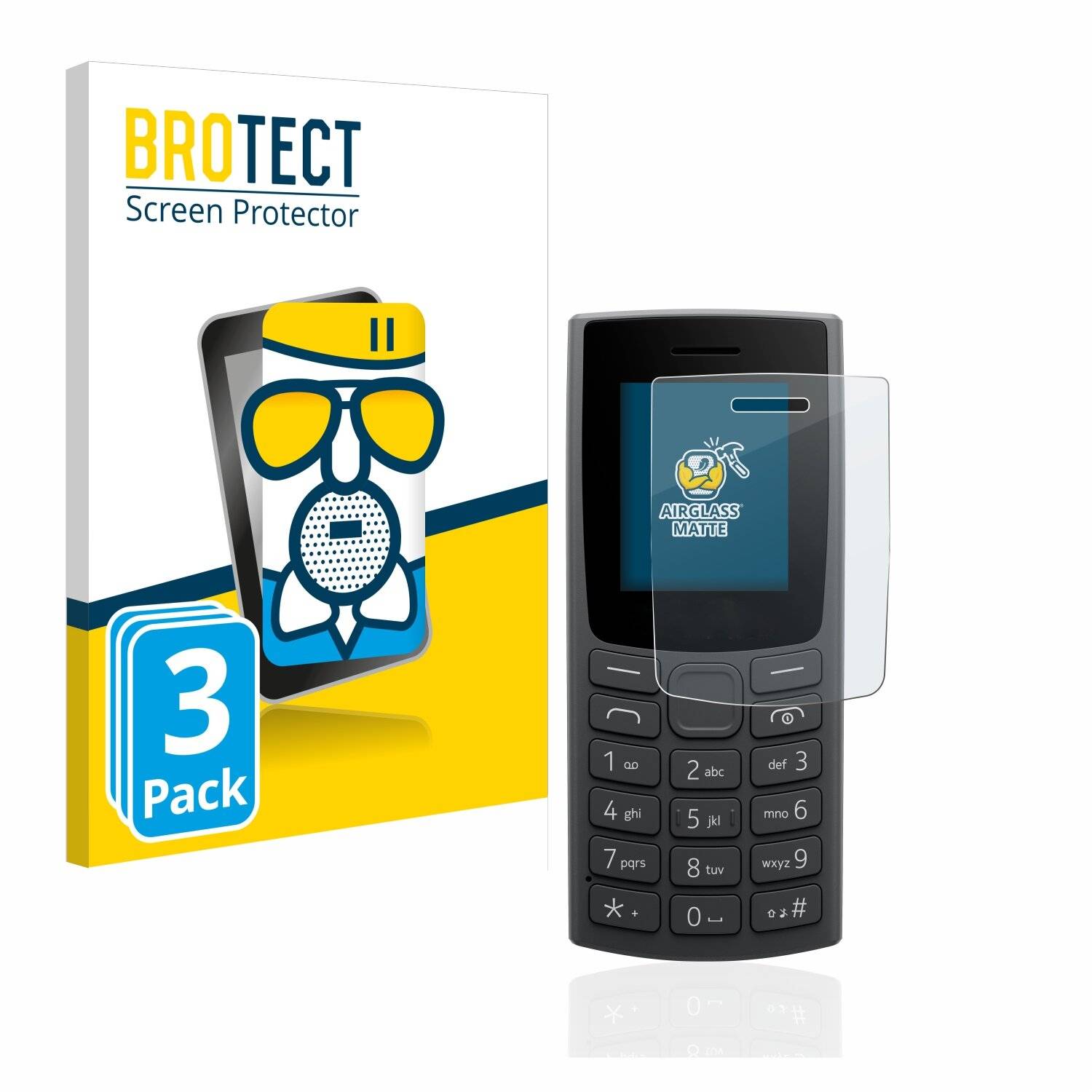 3x BROTECT AirGlass Matte Schutzglas Folie für Nokia 106