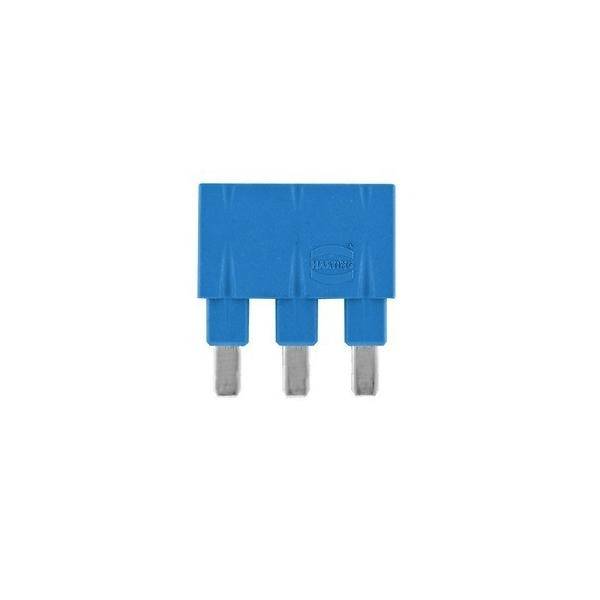 Ein blauer elektrischer Spatenverbinder mit drei Zinken für Schaltkreisverbindungen.