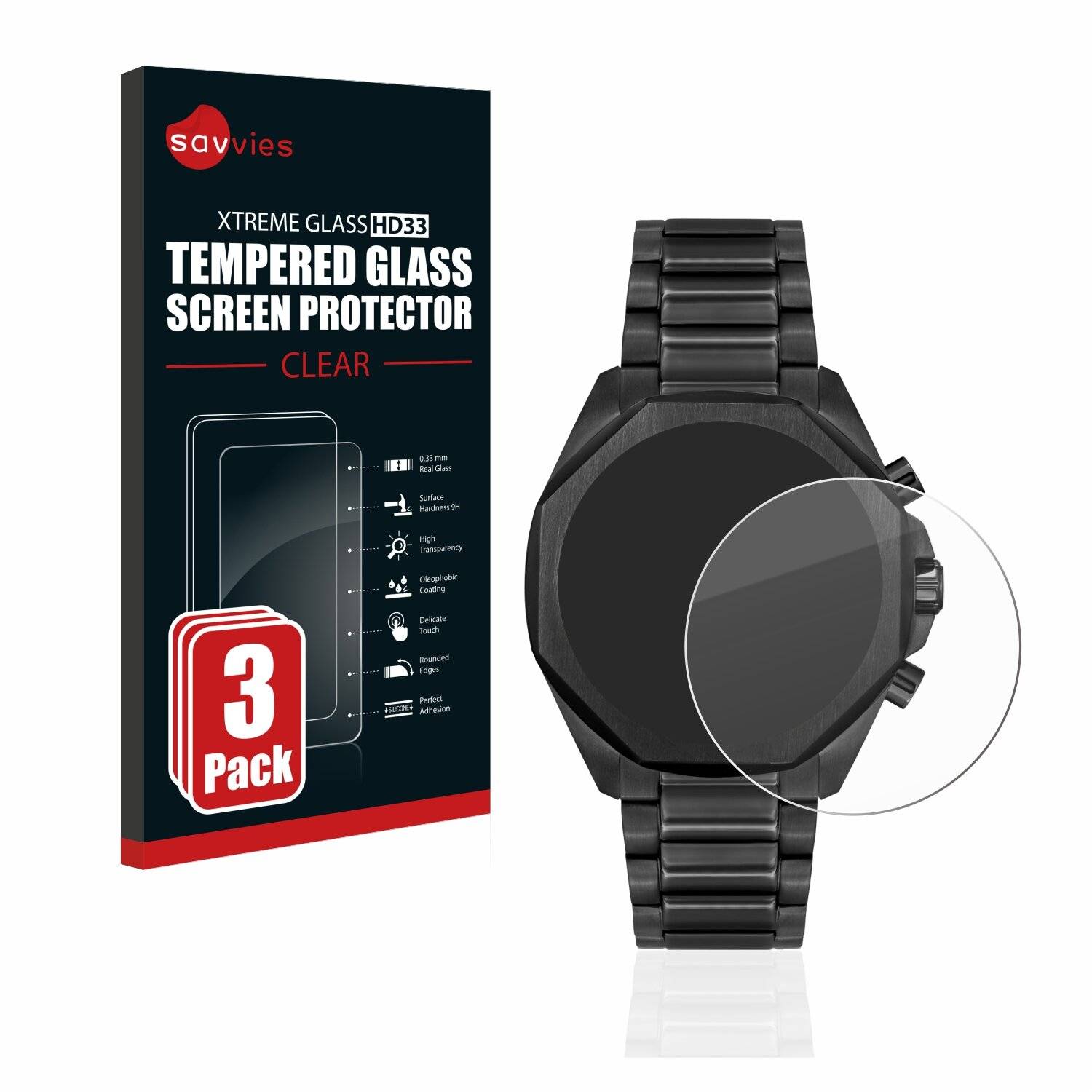 3x Savvies HD33 Clear Schutzglas für Hugo Boss Chronograph
