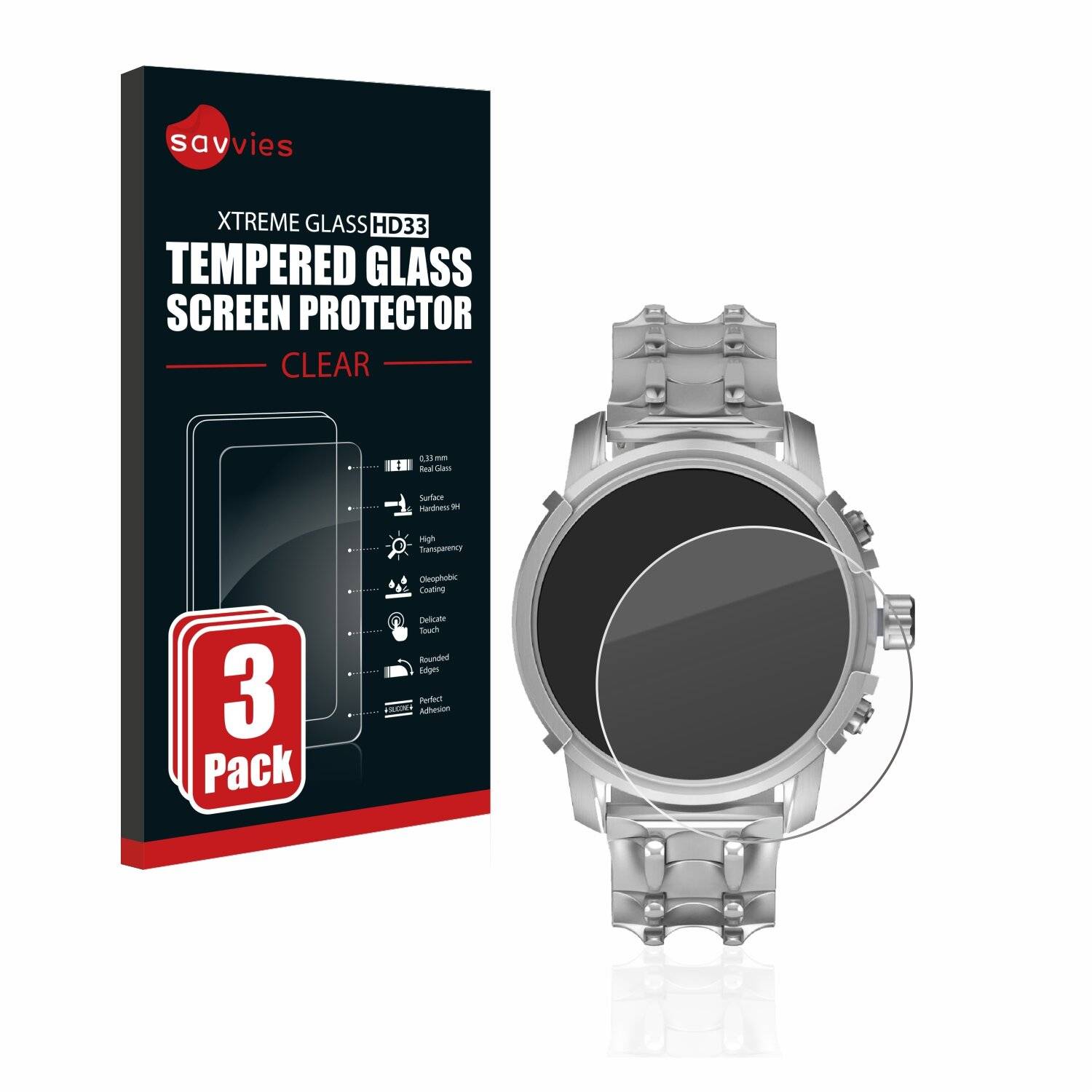 3x Savvies HD33 Clear Schutzglas für Diesel Griffed (45,5