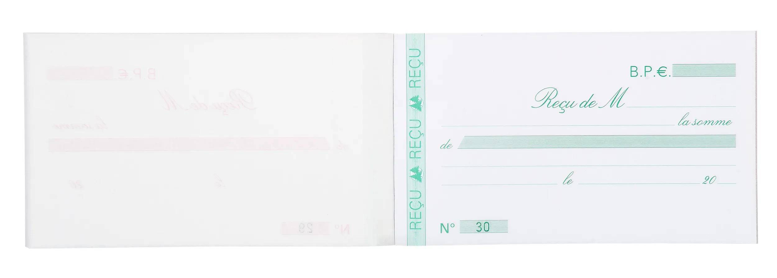 Eine Seite aus einem Quittungsbuch mit dem französischen Wort „Reçu
