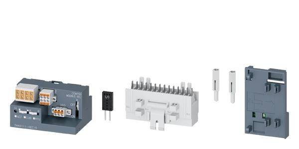 Ein elektrischer Anschlussblock mit verschiedenen Komponenten, einschließlich eines Verbinders, Pins und einer Klemme.