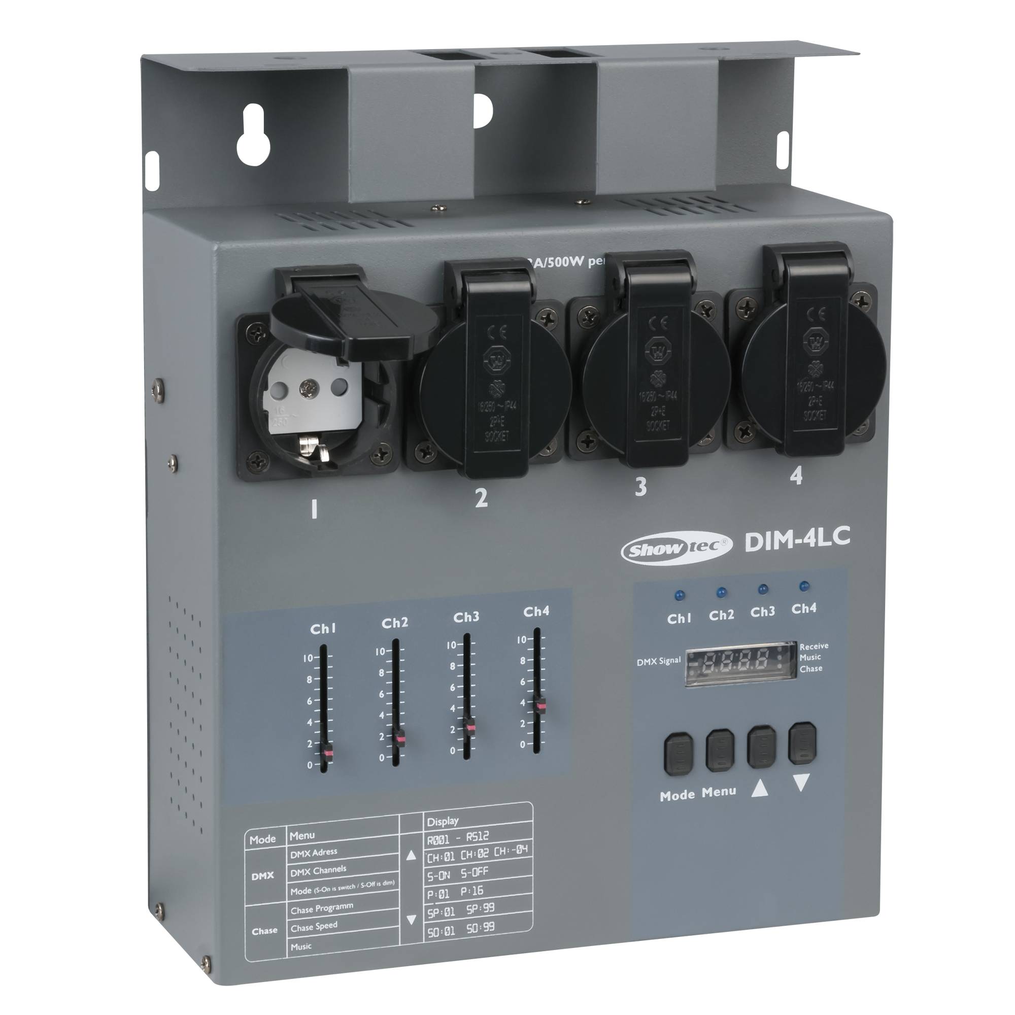 Showtec DIM-4LC Dimmerpack mit 4 Kanälen - 3 A pro Kanal und lokaler Steuerung