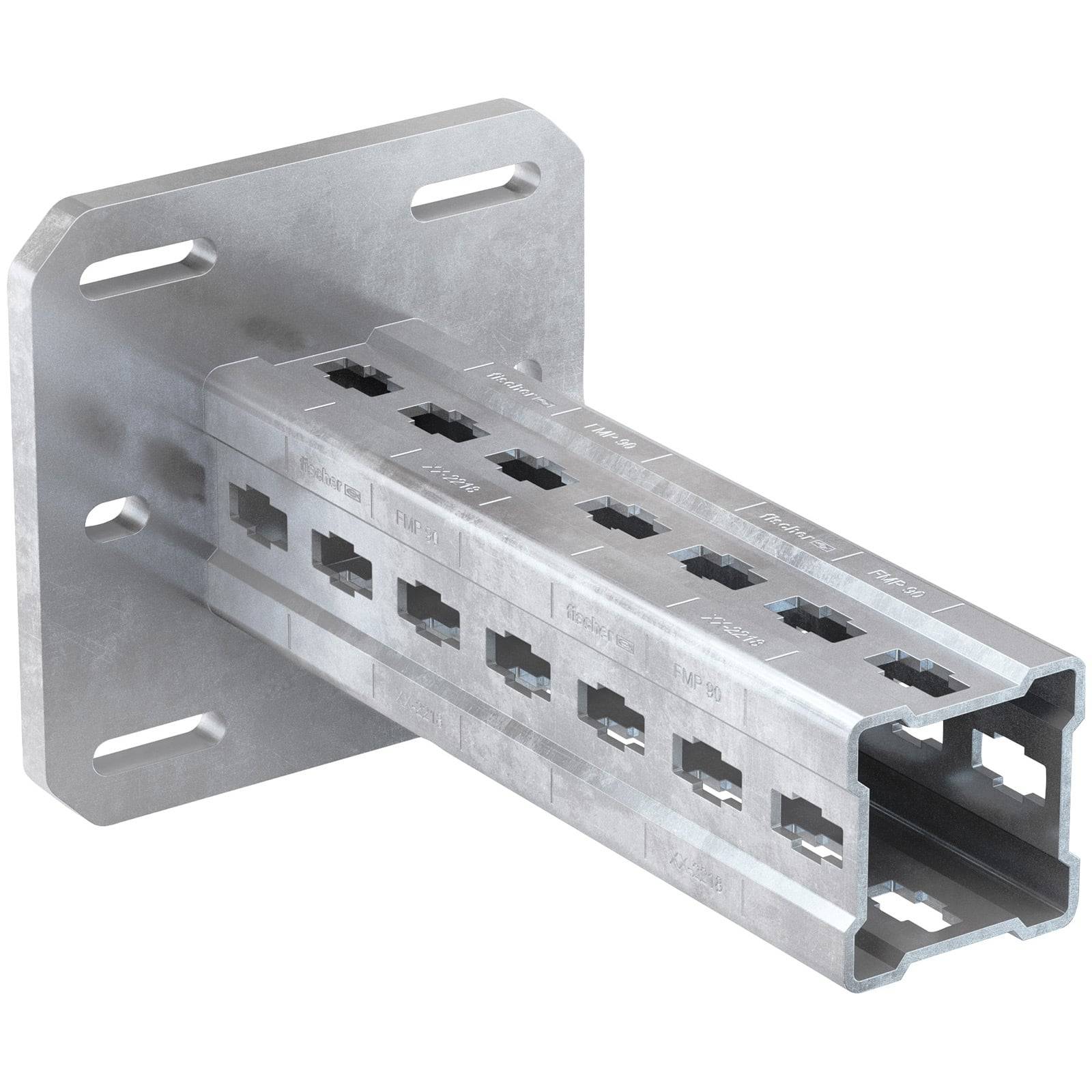 Aluminium-Halterung mit mehreren Schlitzen und Löchern für vielseitige Befestigung.