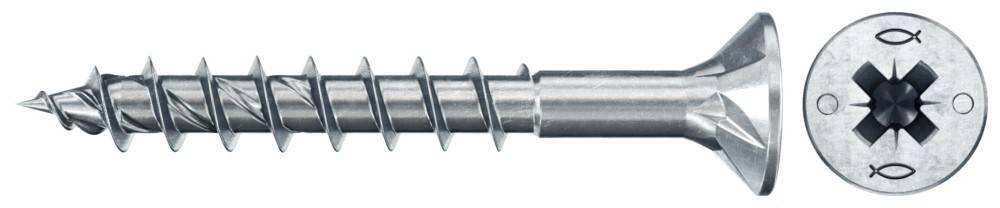 Ein Nahaufnahmebild einer Metallschraube mit scharfen Gewinden, die ihr spiralförmiges Design und ihre spitze Spitze hervorhebt, verwendet zum Befestigen von Materialien.