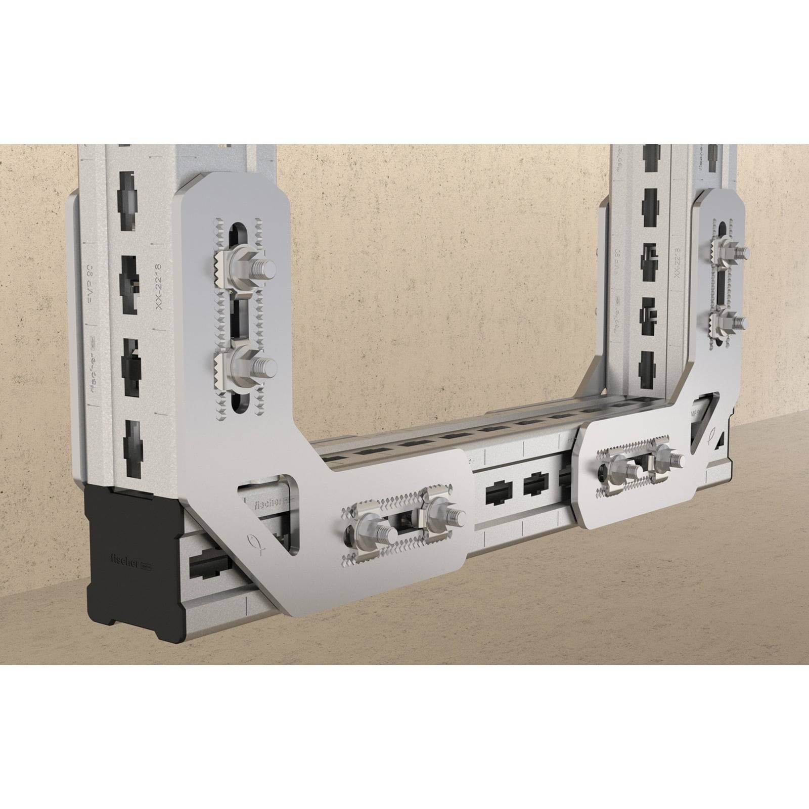 „Detailaufnahme eines industriellen Metallrahmens mit zahlreichen Einstellknöpfen und Kalibriermakierungen, vor einer schlichten Wand platziert.