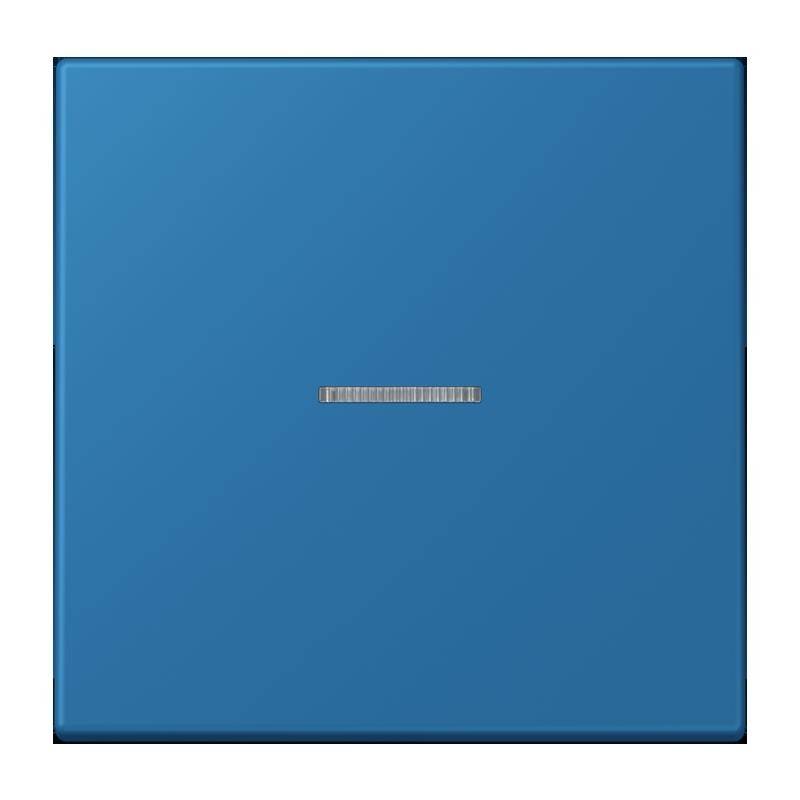 Ein blauer Türklingeltaster mit einer dezenten horizontalen Linie in der Mitte.
