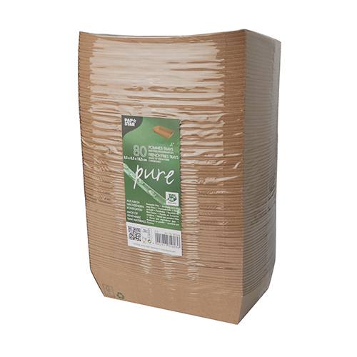 Packung braune umweltfreundliche Papierteller mit der Aufschrift „pure