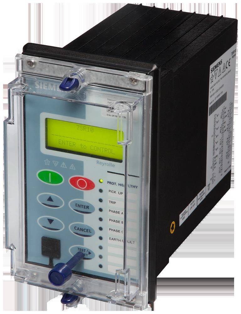 Siemens Schutzrelais mit LCD-Bildschirm, auf dem 