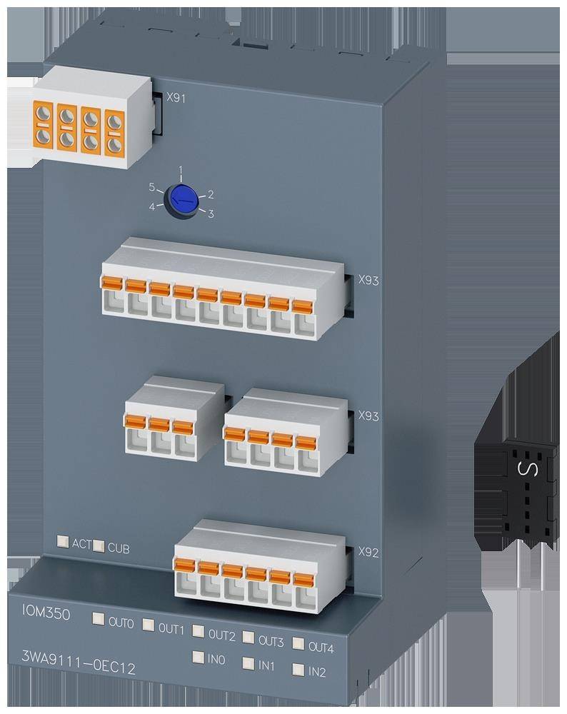 Die Abbildung zeigt ein industrielles Steuermodul mit mehreren Anschlussports, die mit X91, X92, X93 beschriftet sind, sowie Ausgabeports, die mit OUT1 bis OUT4 gekennzeichnet sind.