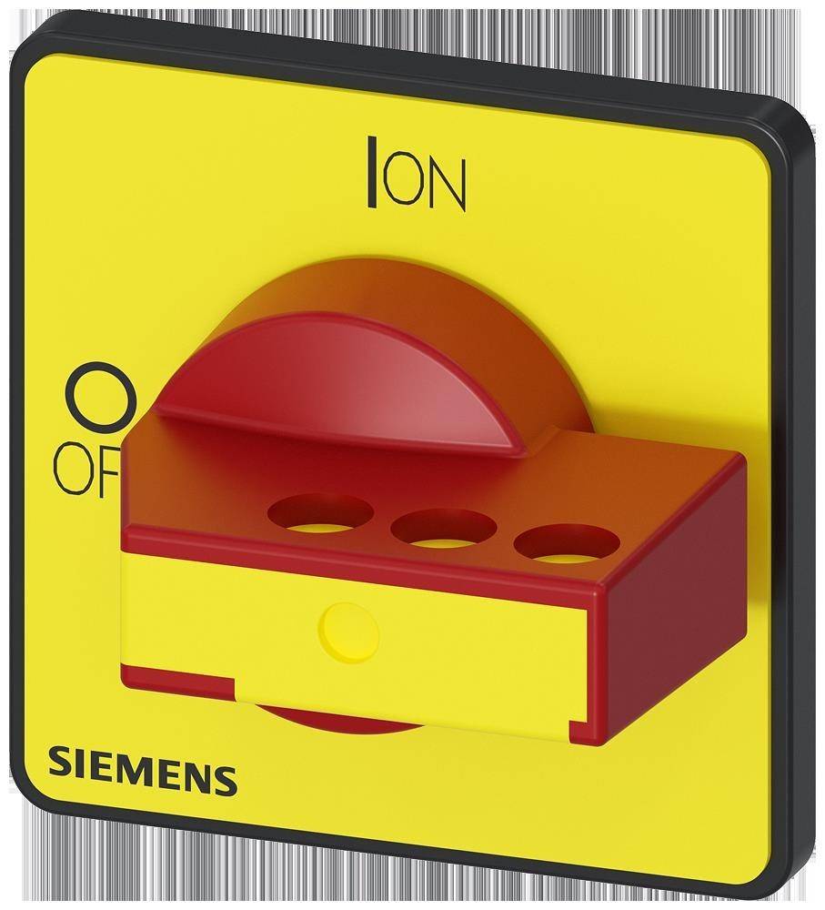 Ein gelb-roter Siemens-Schalter mit der Beschriftung ‚I EIN' und ‚O AUS' zur Stromsteuerung.