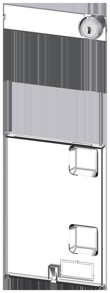 Ein transparenter Rednerpult aus Acryl mit modernem Design, klaren Linien und einem kleinen Regal in der Mitte. Ideal für Präsentationen.